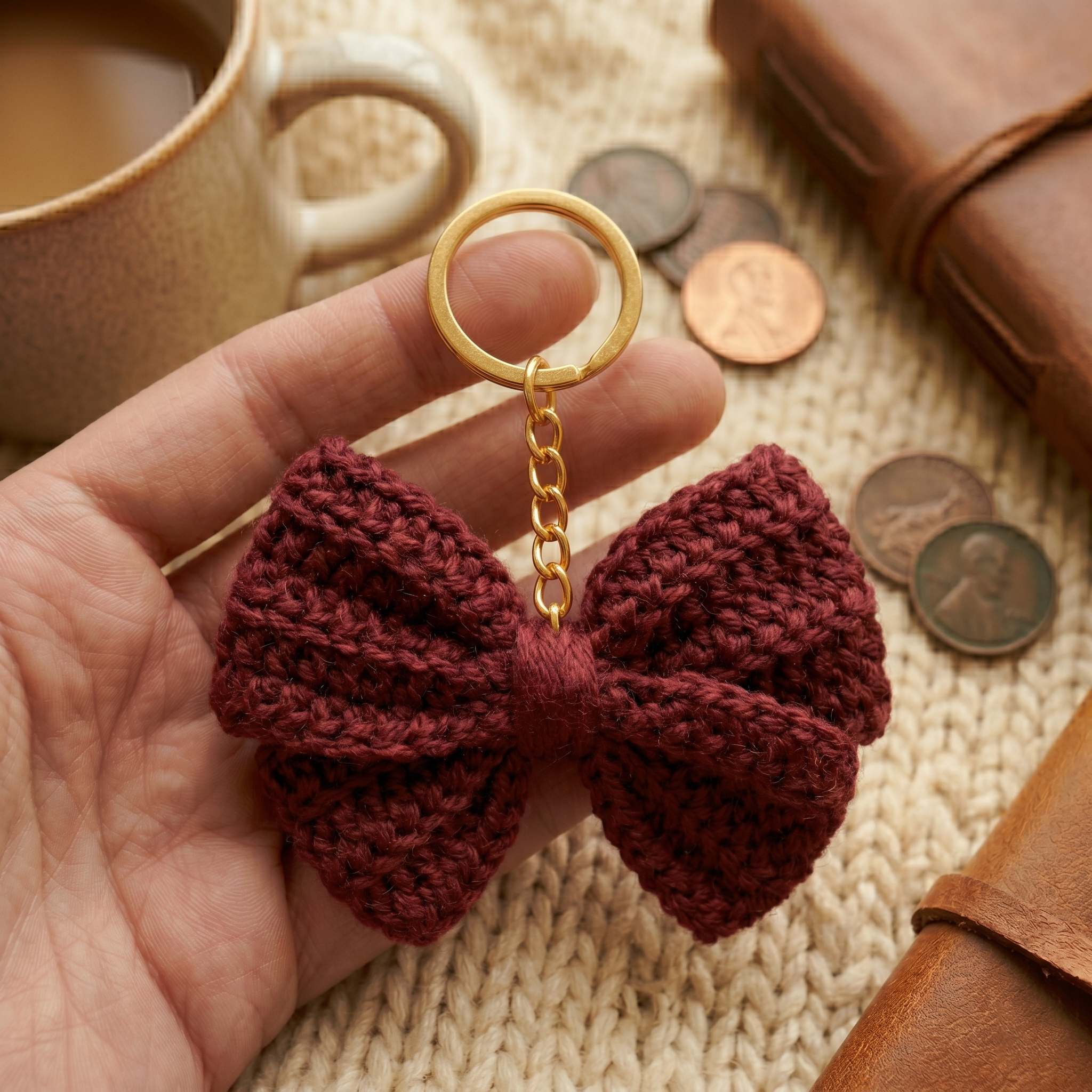 Crochet Dainty Bow Keychain