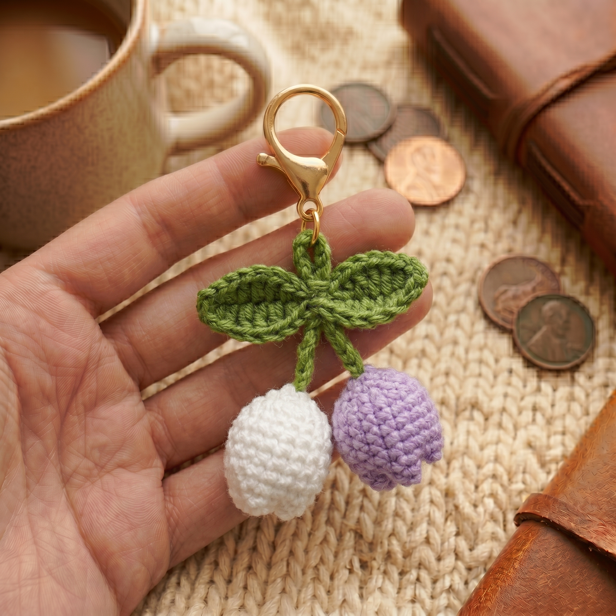 Crochet Lily of The Valley Keychain