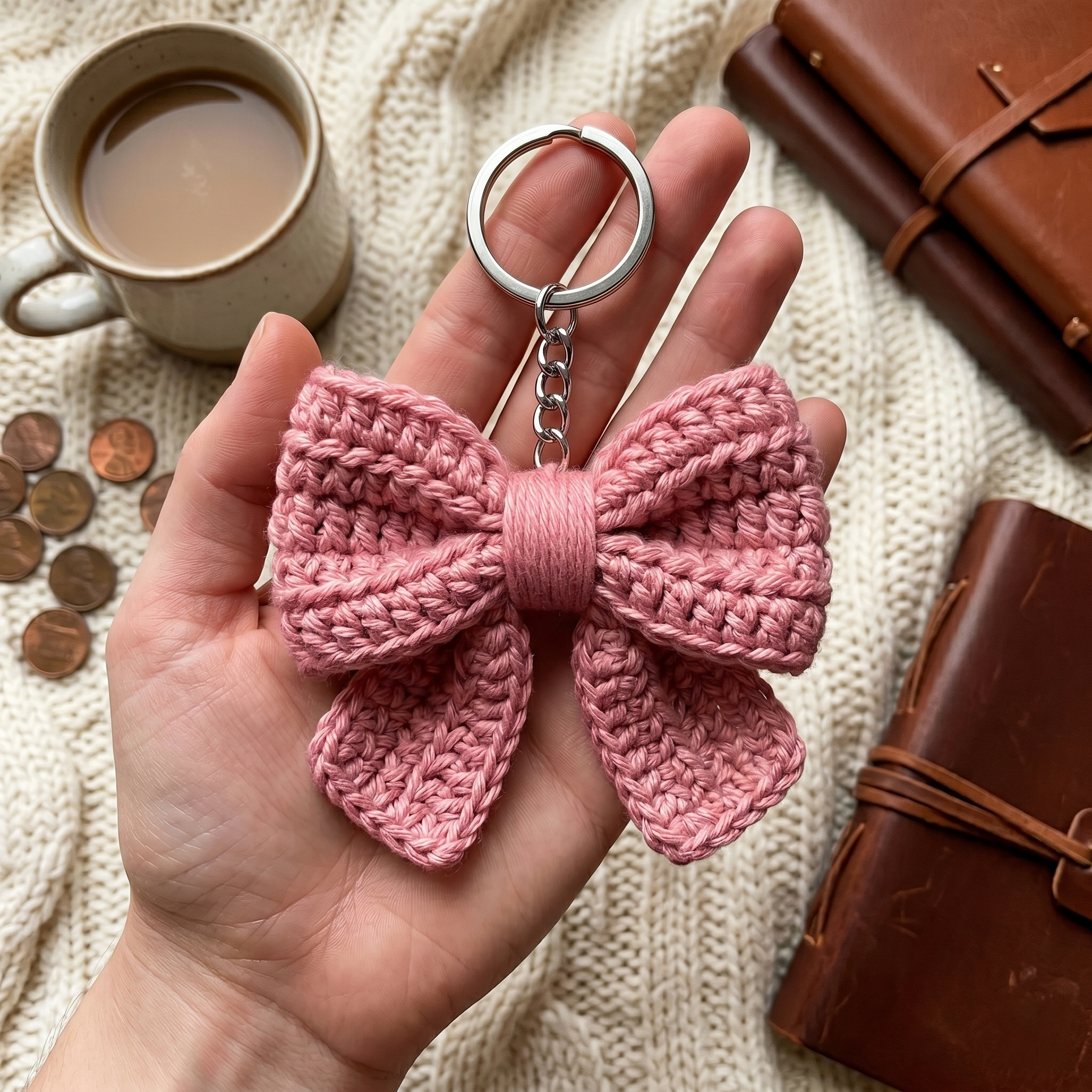 Crochet Dainty Bow Keychain