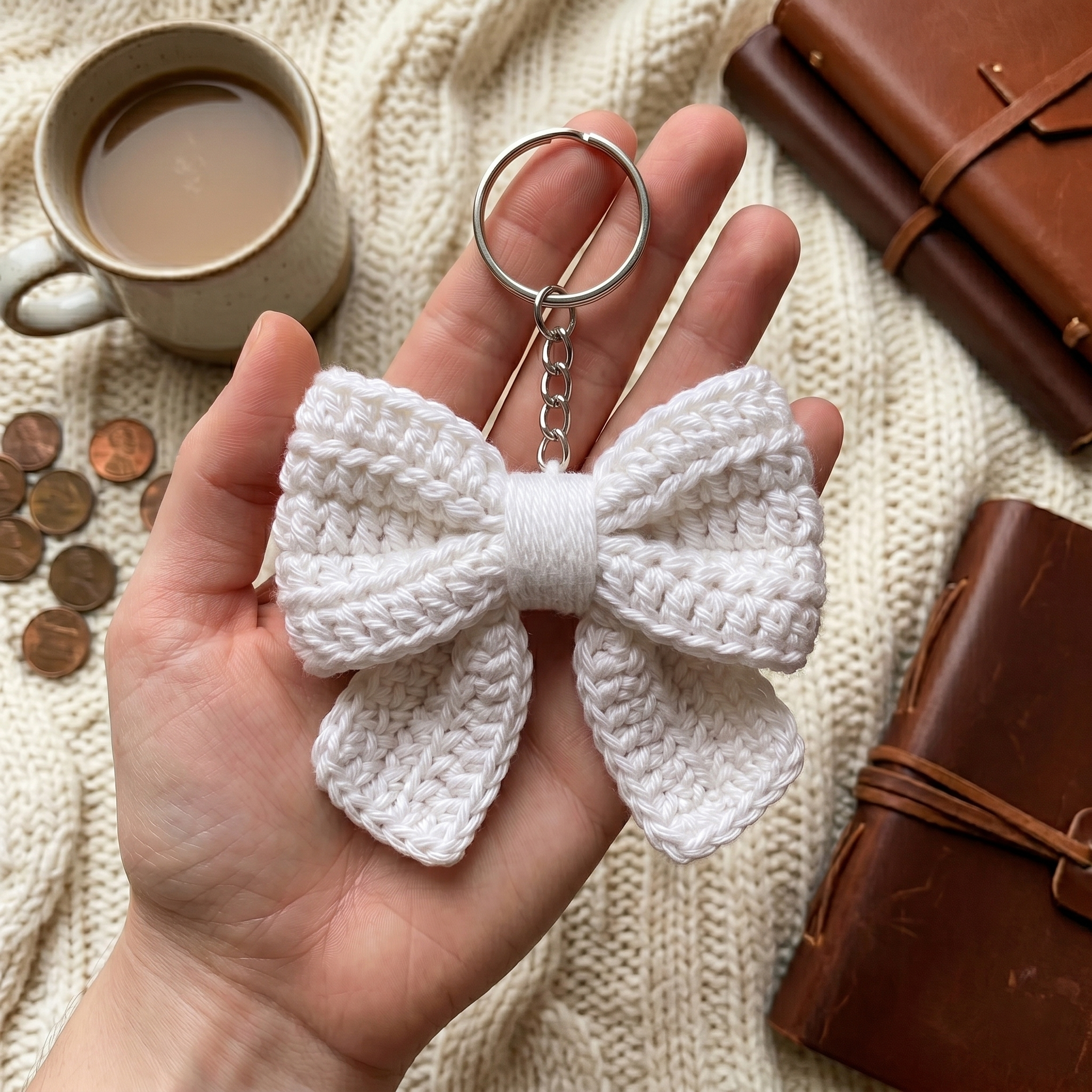 Crochet Dainty Bow Keychain