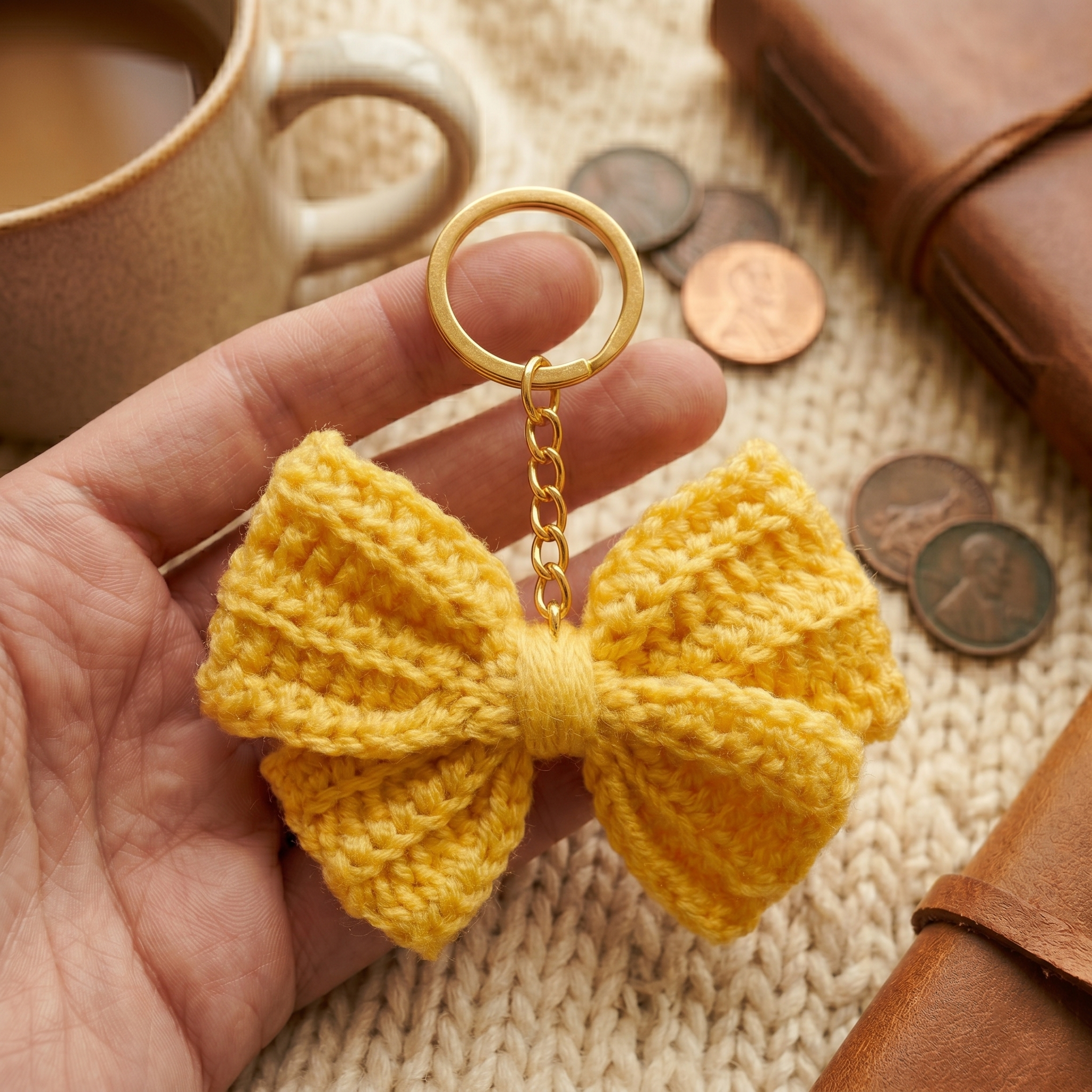 Crochet Dainty Bow Keychain