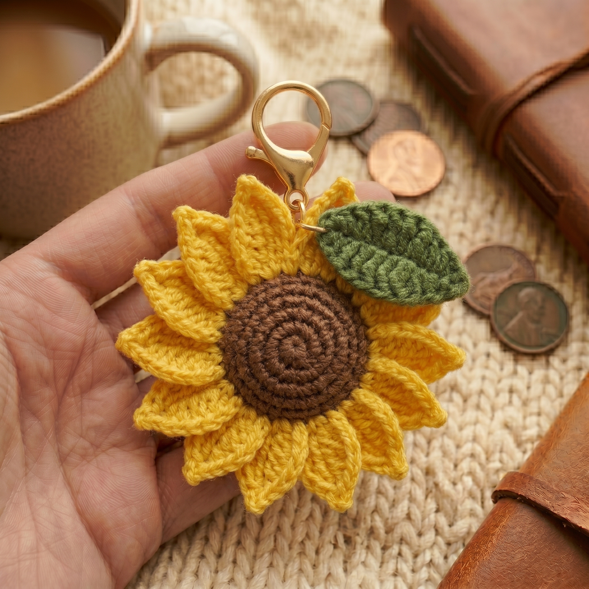 Crochet Sunflower Keychain